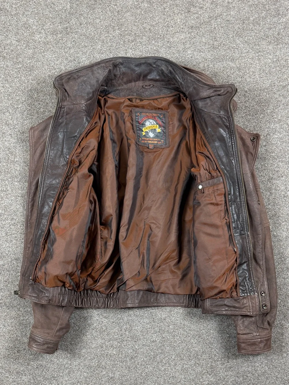 Vintage Wilsons Adventure Bound Brown Leather Bomber Jacket Men’s XL Funnel Neck